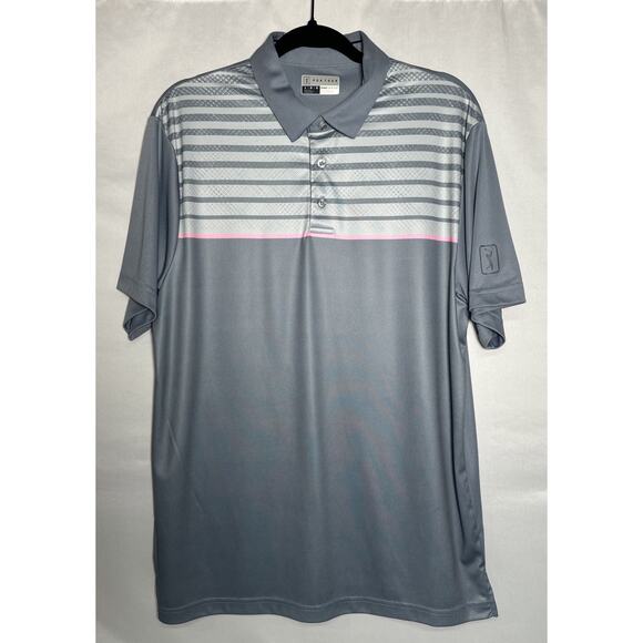 PGA Tour Pro Series Golf Polo Men’s Size Large Grey Striped - Picture 1 of 7